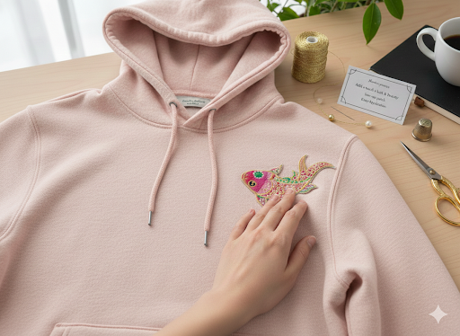 T is for Teddie Vissen_patch_Hoodie roze