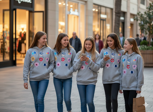 All Eyes On You Patch – kleurrijke oogjes, hartjes, zonnetjes – limited edition – T is for Teddie – patch voor hoodie sweater tas – Gen Z friendly- meisjes twinnen met hoodies