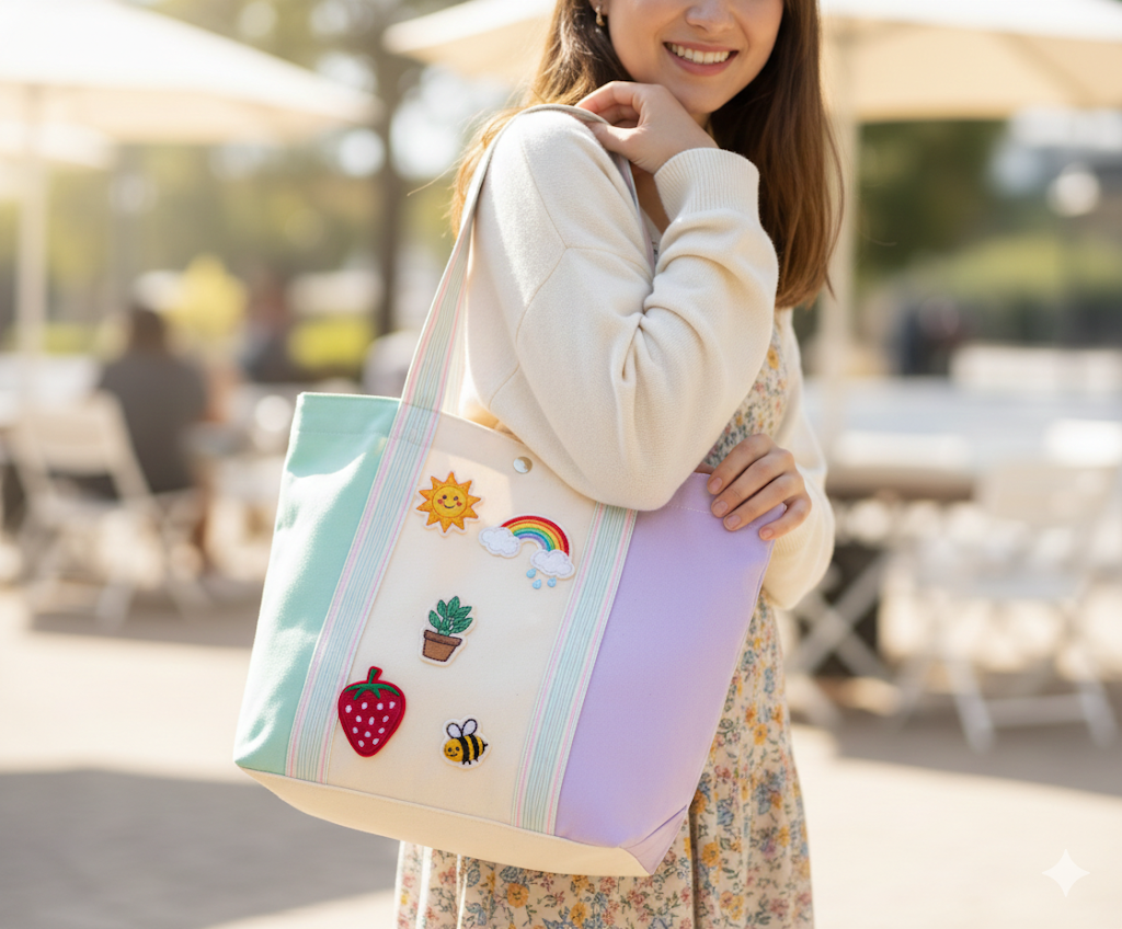 Mini aardbei patch op tas – T is for Teddie